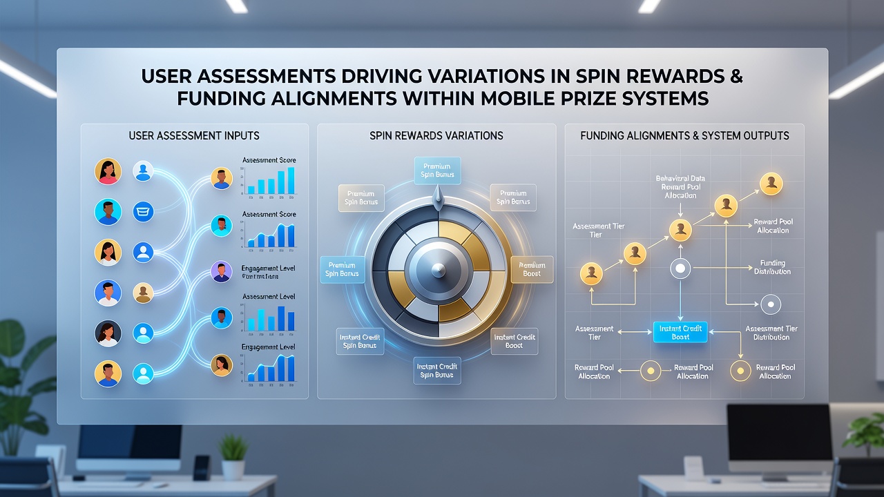 Analytics dashboard displaying user assessment metrics linked to spin rewards and funding alignments